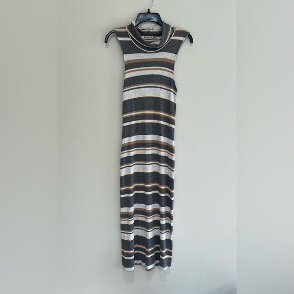 Michael Stars Sleeveless Cowl Neck Striped Bodycon Midi Dress in Heather Gray, S - Picture 2 of 8